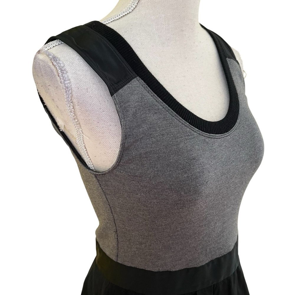 Theory Gray and Black Sleeveless Aline Mixed Fabric Mini Dress 4 - Picture 6 of 16
